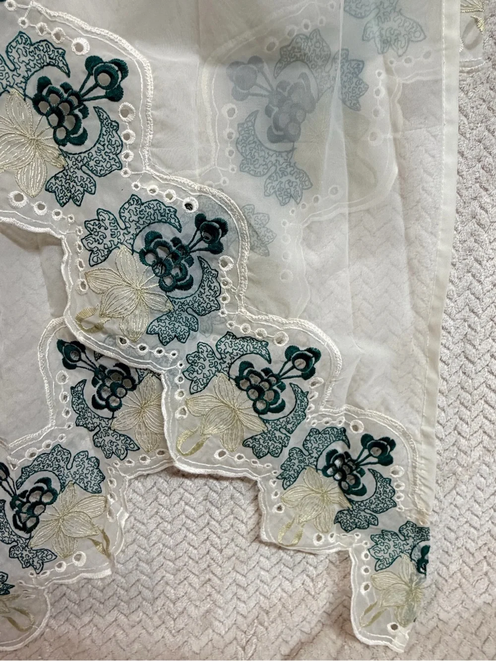 VTG JCPenney Dark Jade Embroidered Swag & Tier Curtain Set Cottagecore 70x38/36